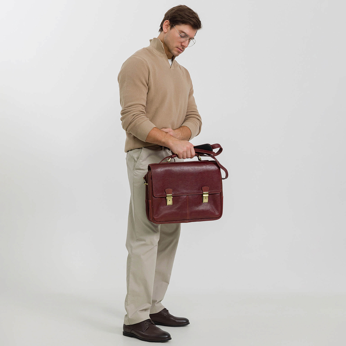 Портфель Dr.Koffer из натуральной кожи светло-коричневый