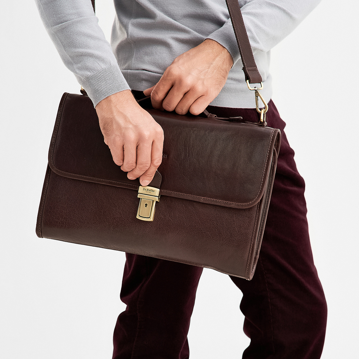 Портфель Dr.Koffer из натуральной кожи темно-коричневый
