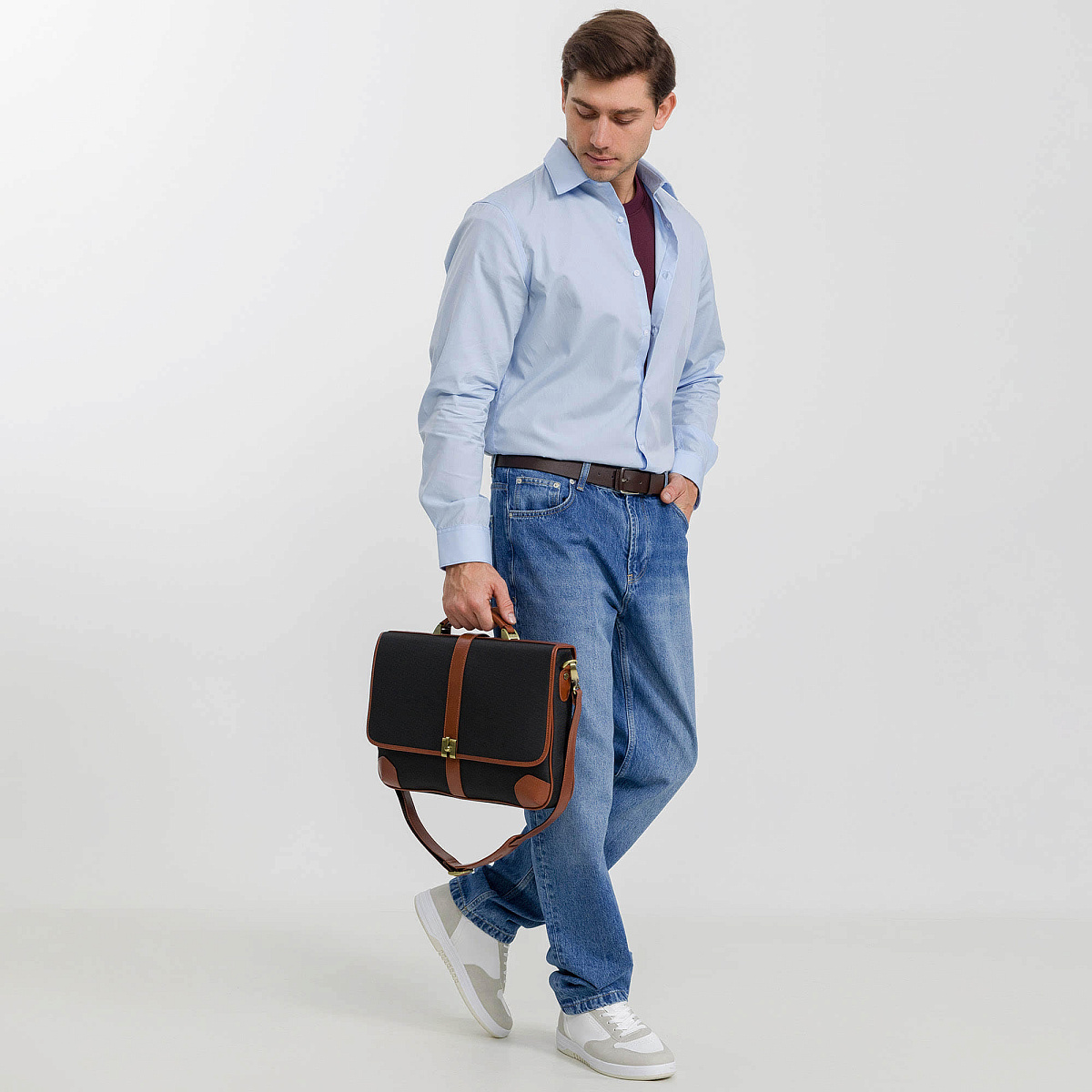 Портфель Dr.Koffer из нейлона и натуральной кожи