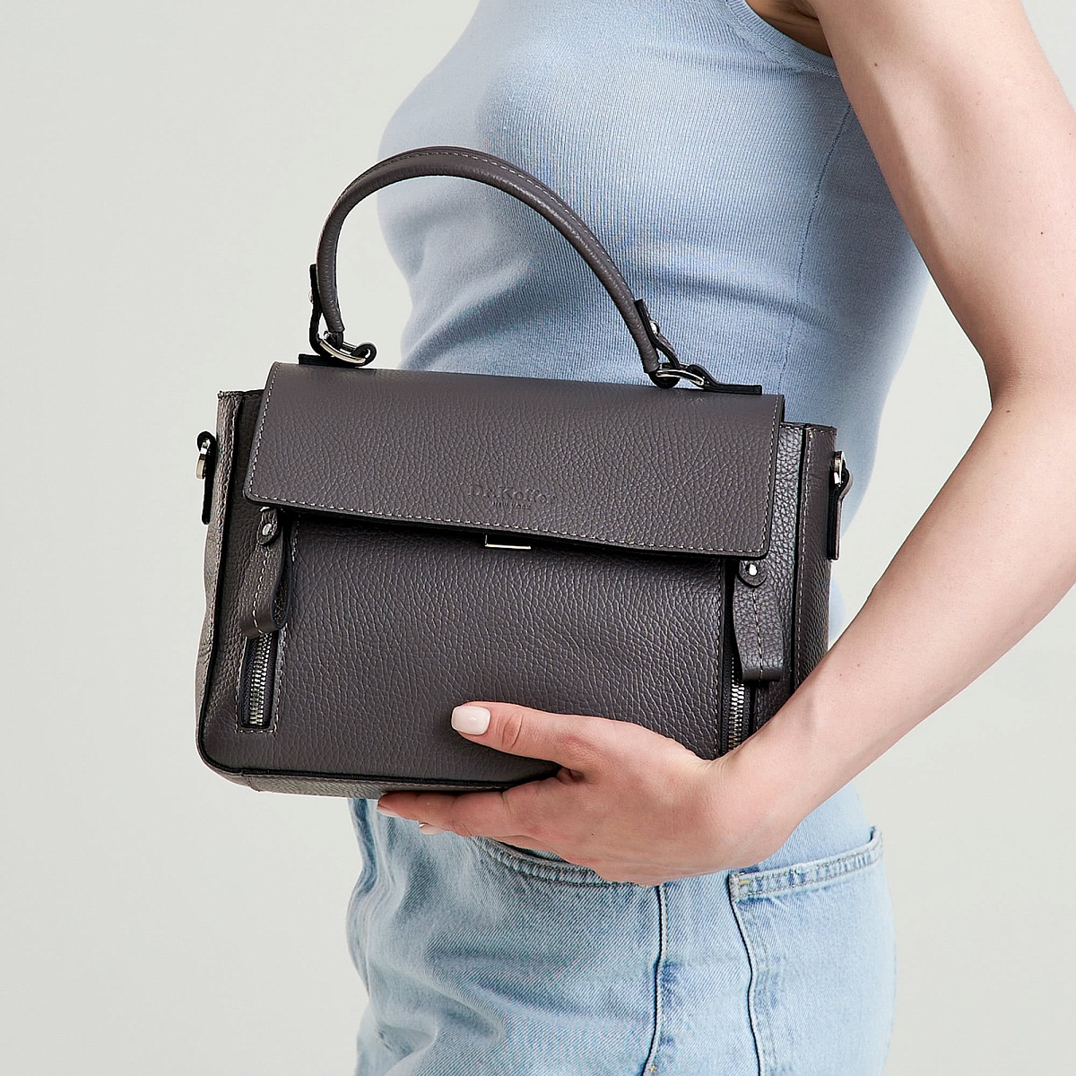 Женская сумка Dr. Koffer из натуральной кожи серая