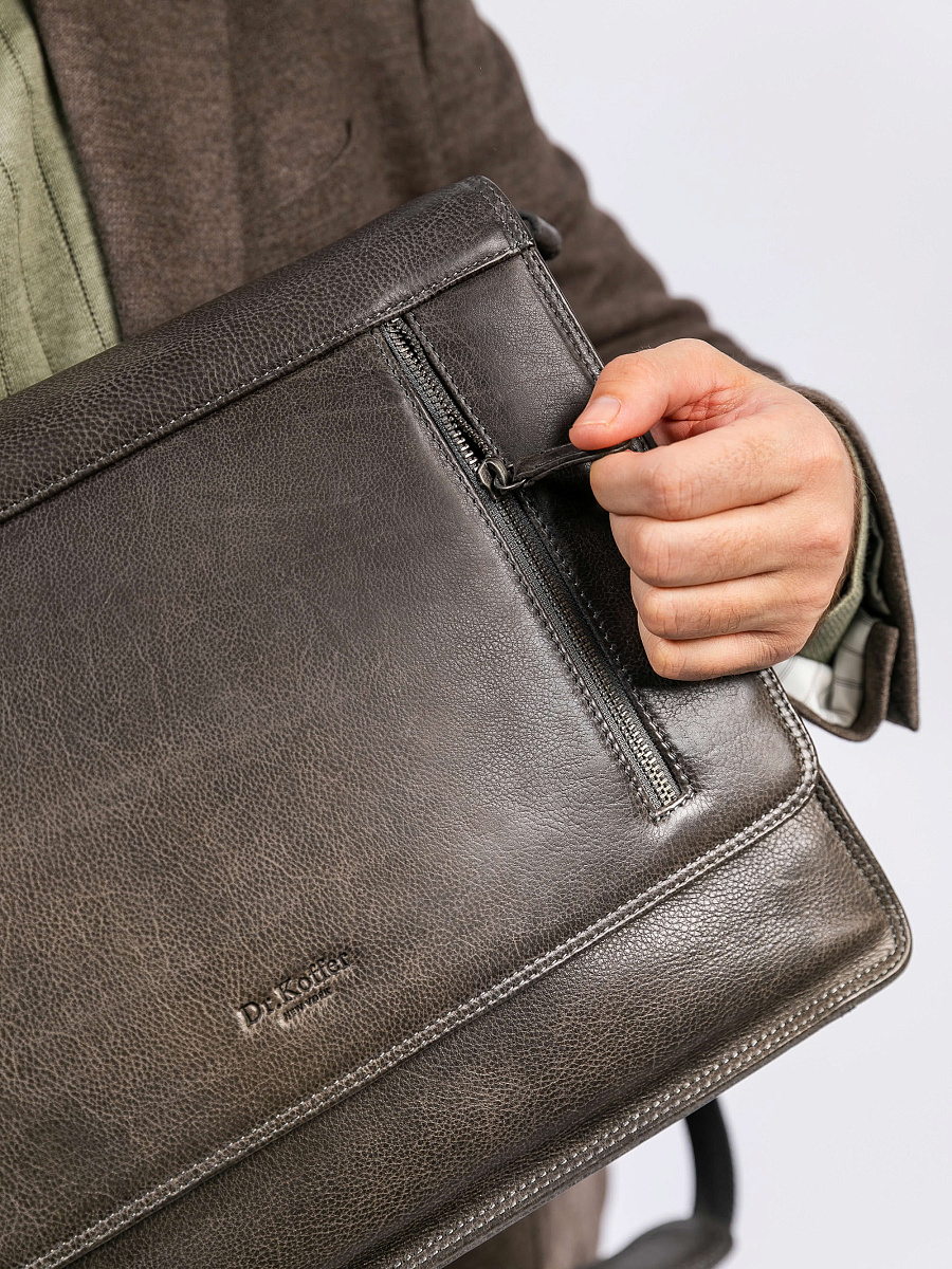 Сумка через плечо Dr. Koffer из натуральной кожи серая