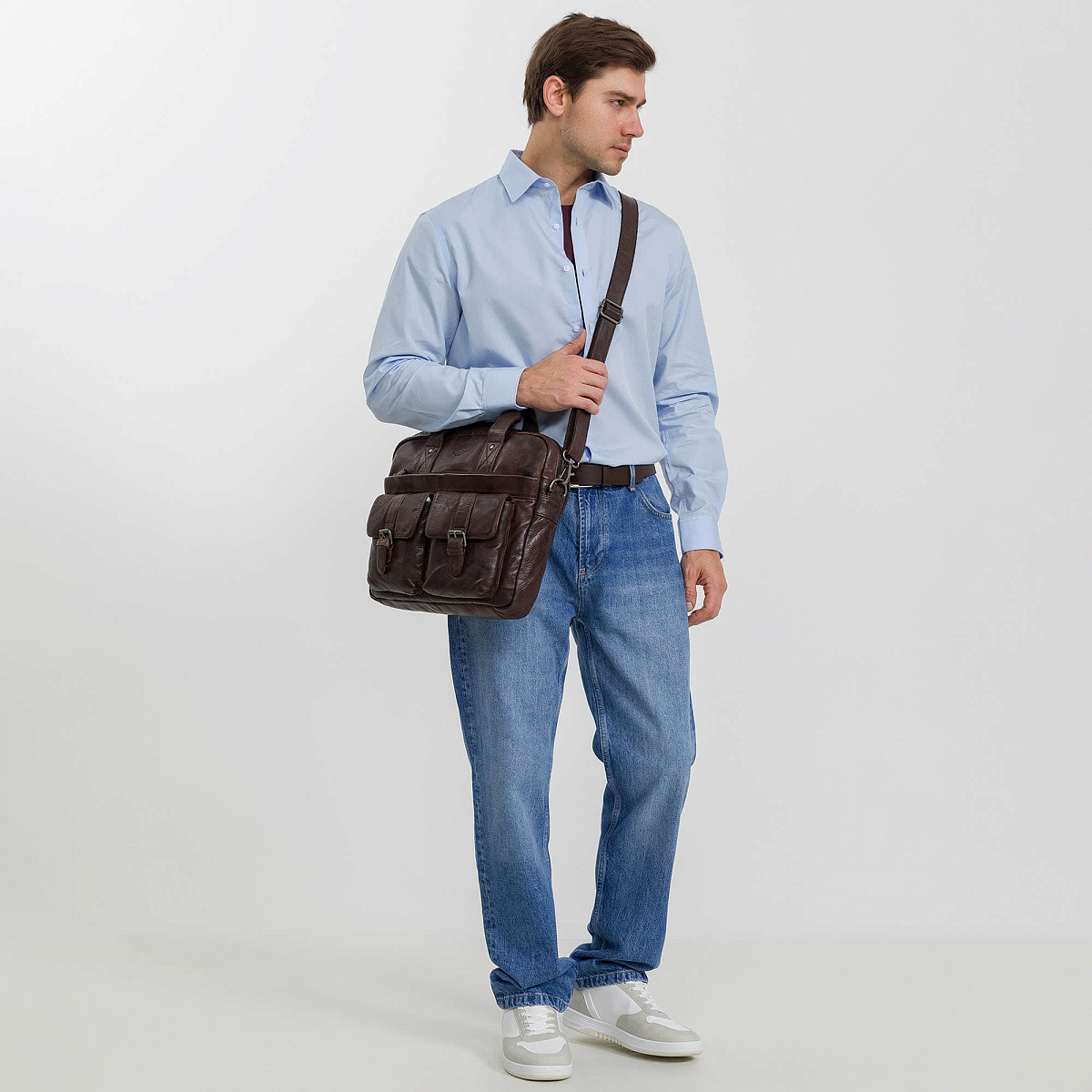 Деловая сумка Dr.Koffer из натуральной кожи темно-коричневая