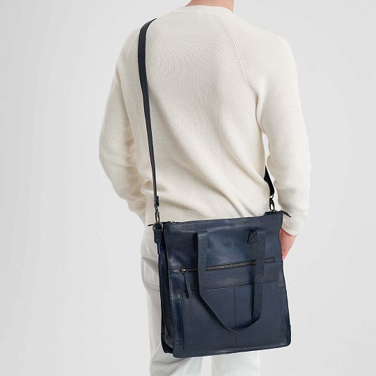 Деловая сумка Dr.Koffer из натуральной кожи синяя