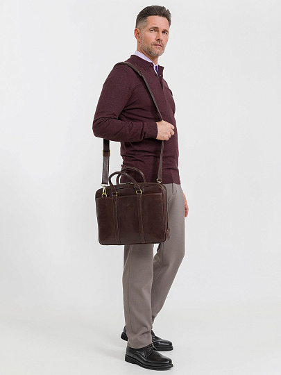 Деловая сумка Dr.Koffer из натуральной кожи темно-коричневая