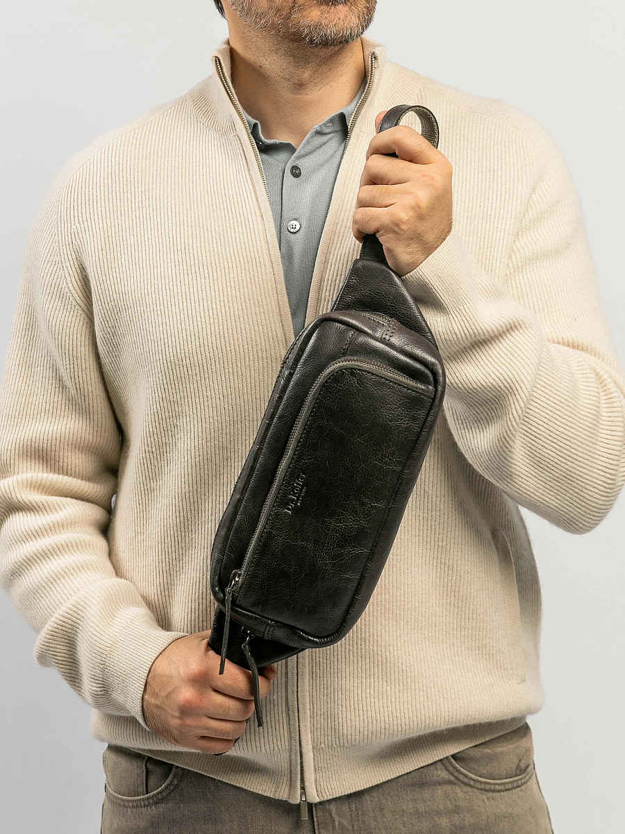 Сумка на пояс Dr. Koffer из натуральной кожи темно-серая