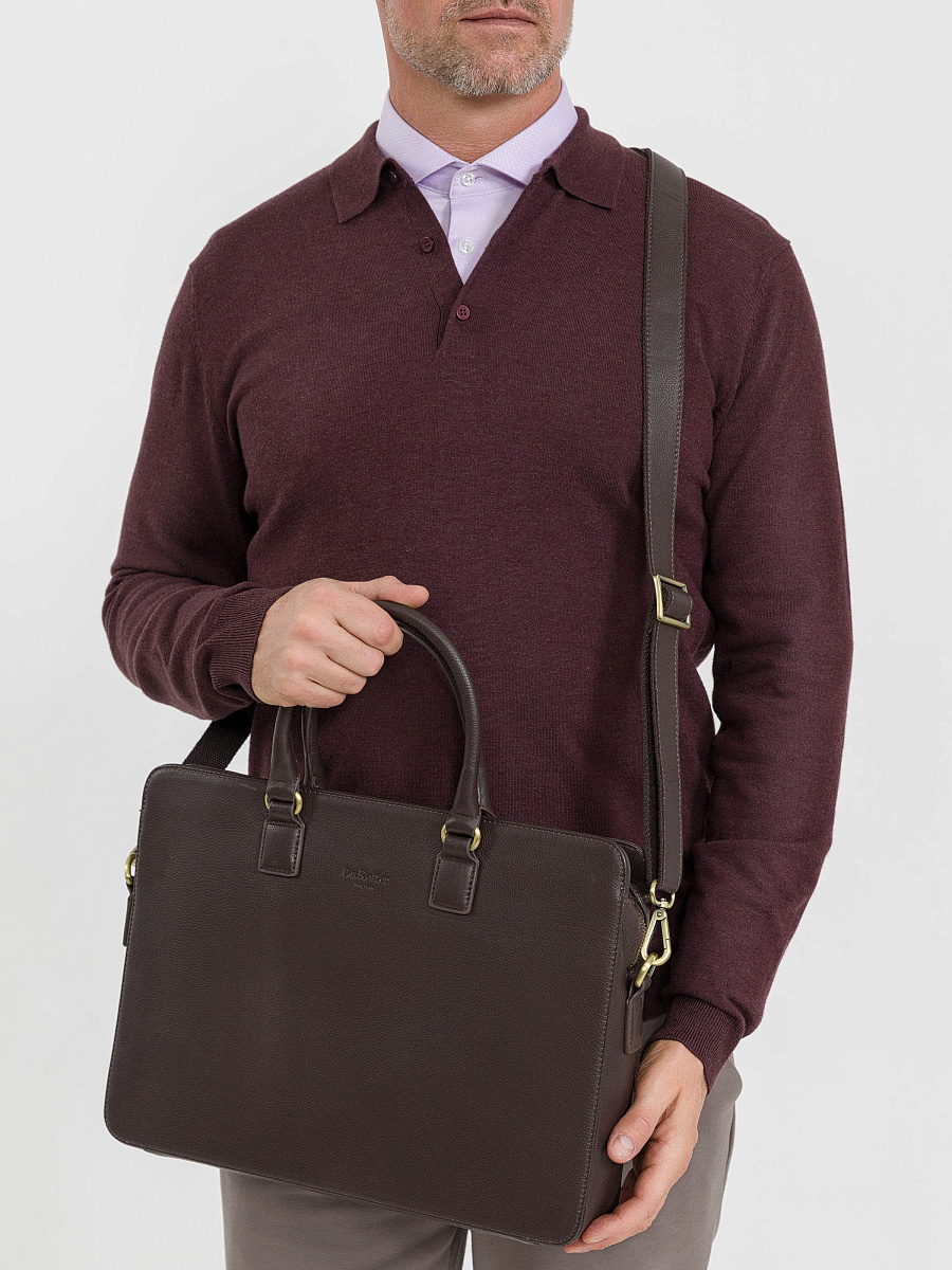 Деловая сумка Dr.Koffer из натуральной кожи темно-коричневая