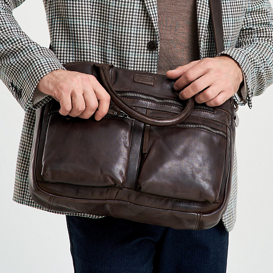 Деловая сумка Dr.Koffer из натуральной кожи темно-коричневая