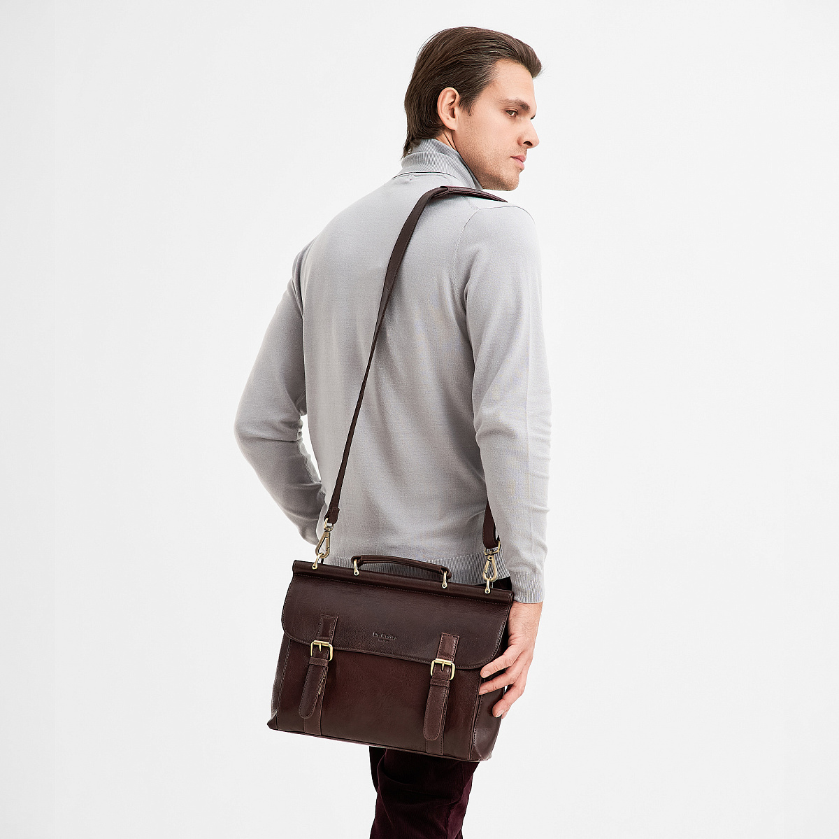 Портфель Dr.Koffer из натуральной кожи темно-коричневый