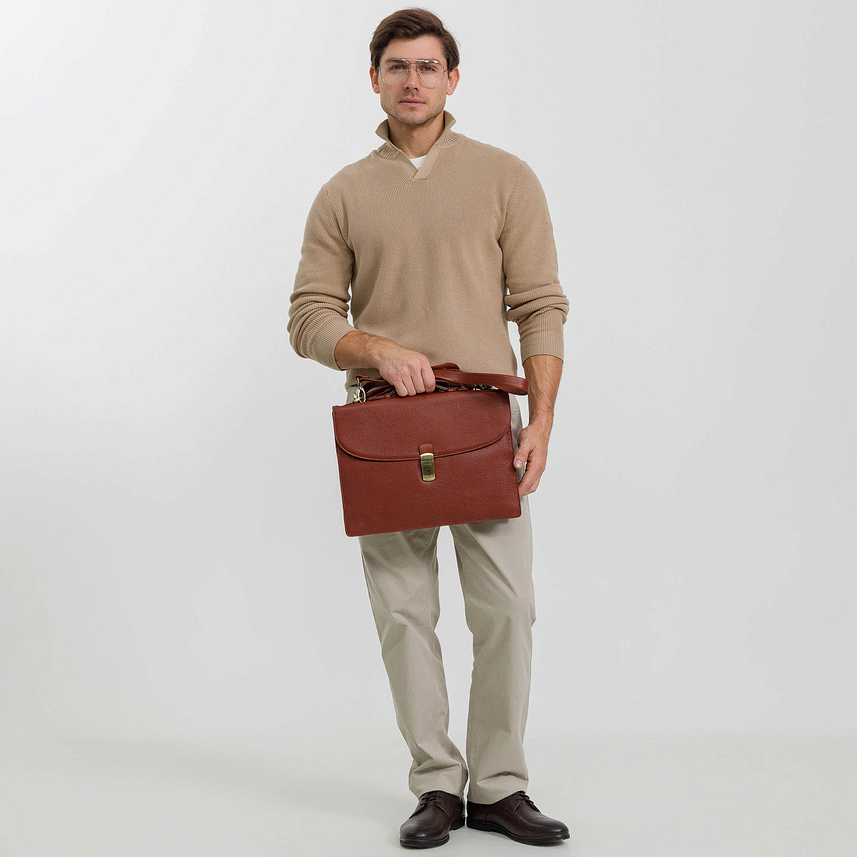 Портфель Dr.Koffer из натуральной кожи светло-коричневый