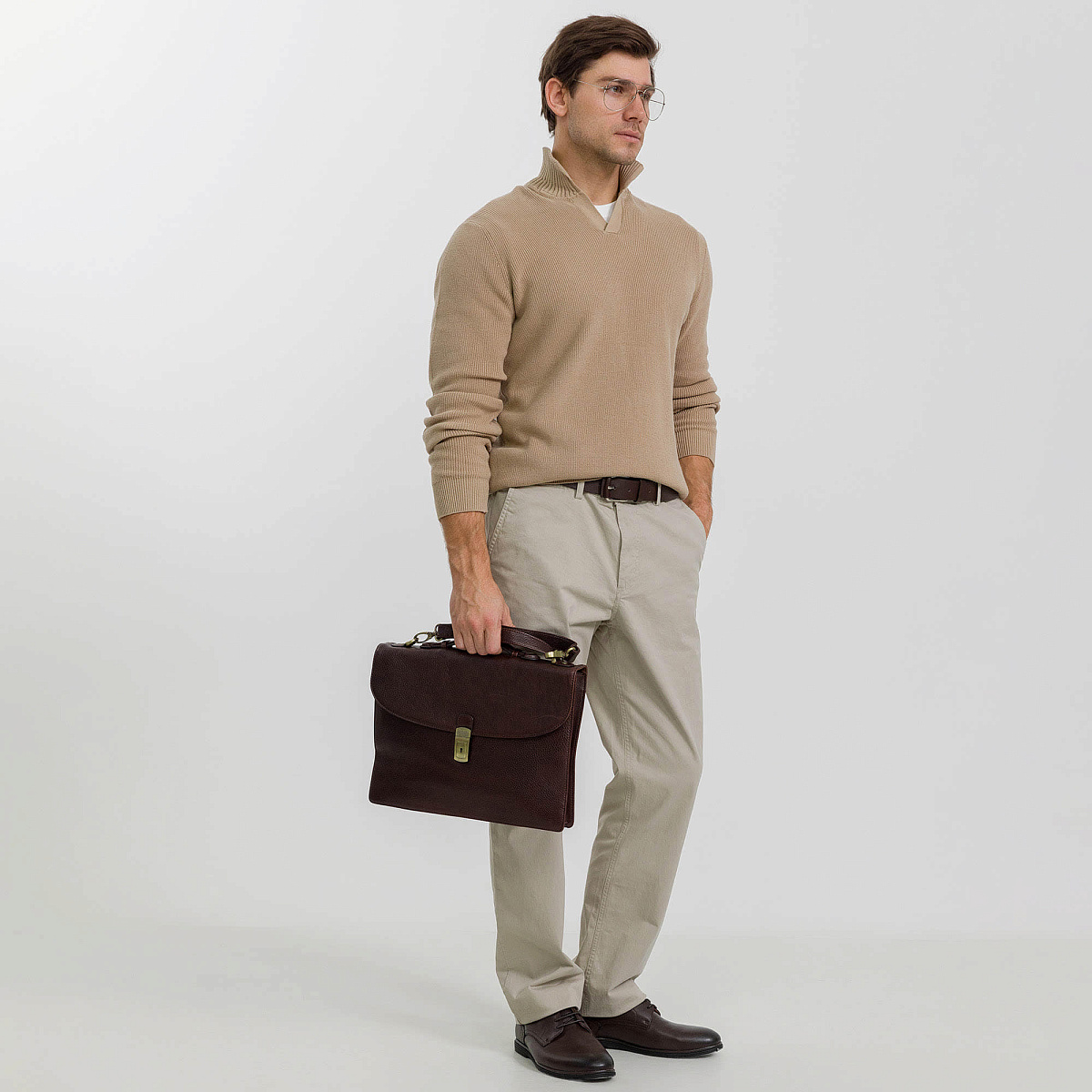 Портфель Dr.Koffer из натуральной кожи темно-коричневый