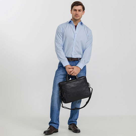 Деловая сумка Dr.Koffer из натуральной кожи черная