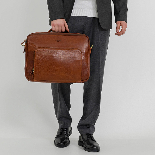 Деловая сумка Dr.Koffer из натуральной кожи коричневая