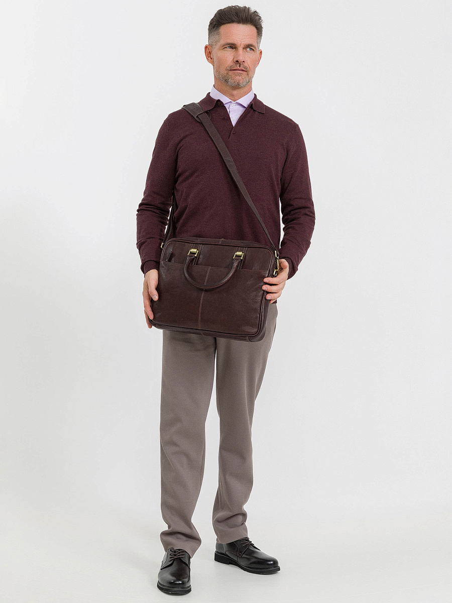 Деловая сумка Dr.Koffer из натуральной кожи темно-коричневая