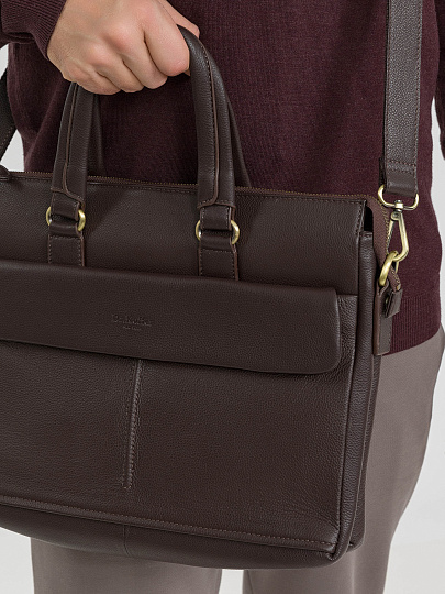 Деловая сумка Dr.Koffer из натуральной кожи темно-коричневая