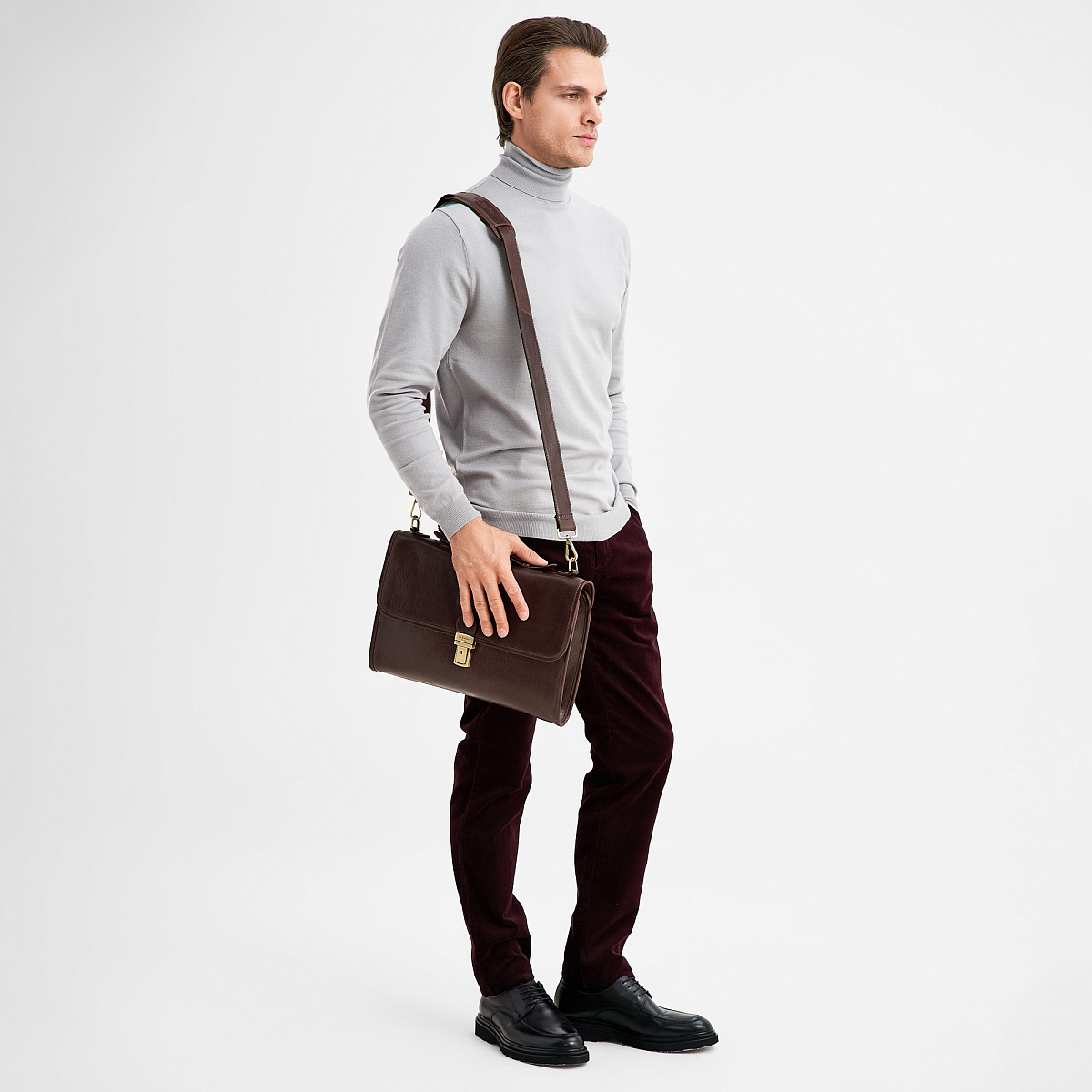 Портфель Dr.Koffer из натуральной кожи темно-коричневый