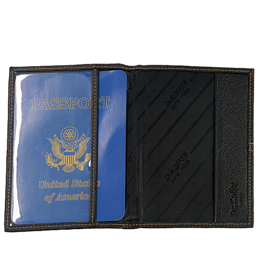 Обложка для паспорта из черной кожи с декоративной строчкой Dr.Koffer X515130-01-04