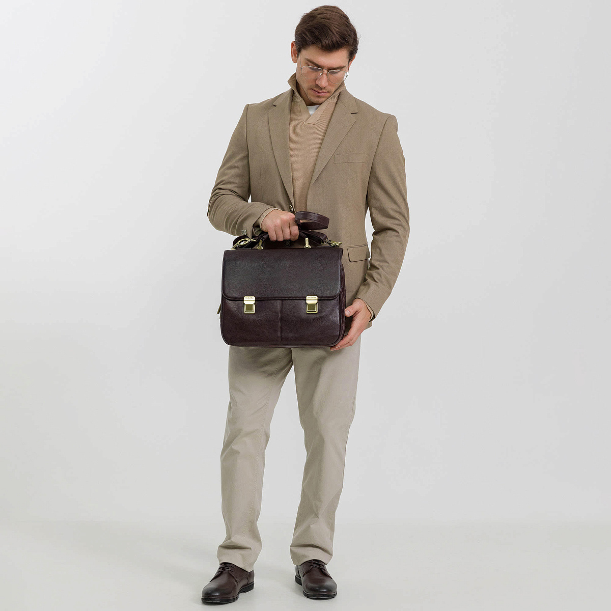 Портфель Dr.Koffer из натуральной кожи темно-коричневый