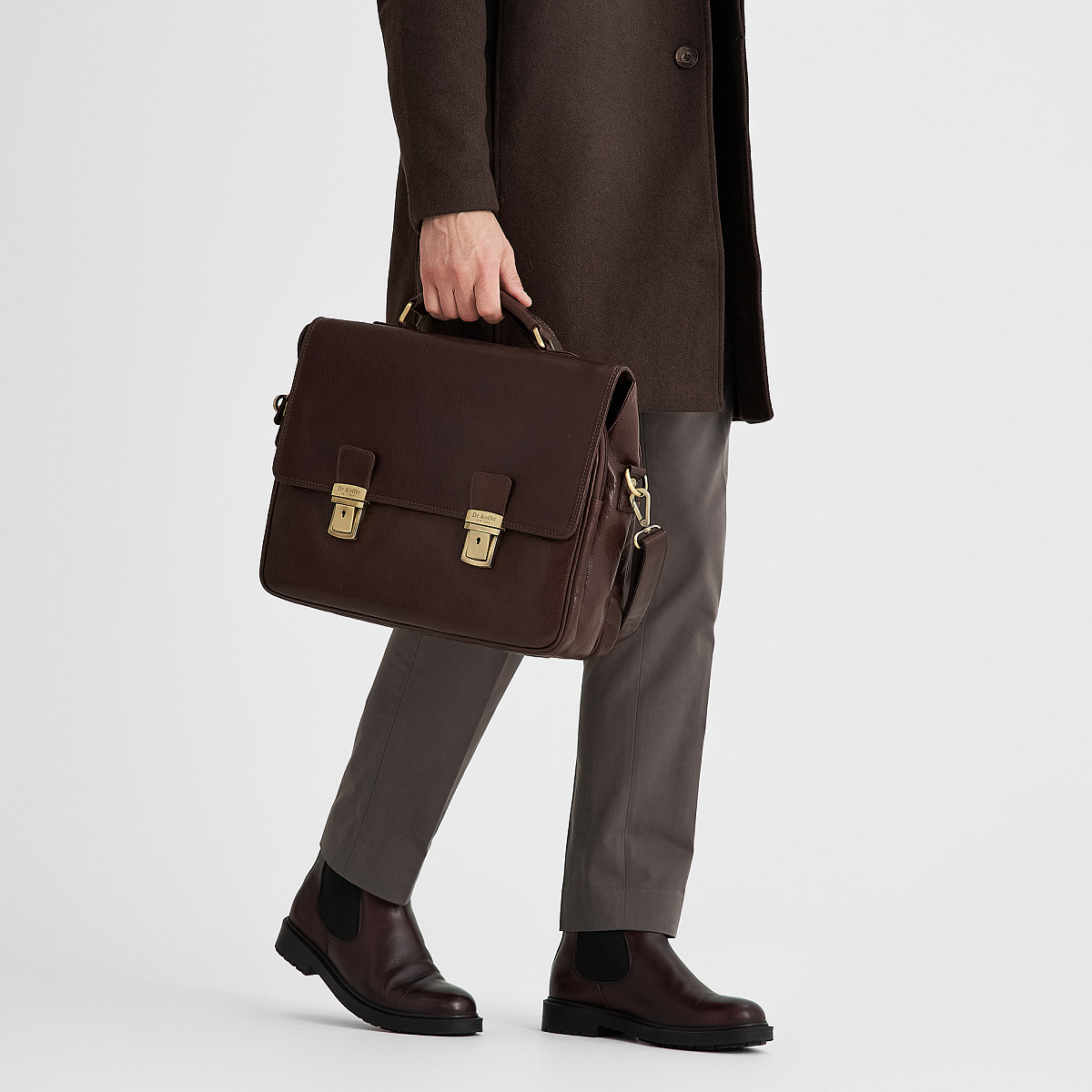 Портфель Dr.Koffer из натуральной кожи темно-коричневый