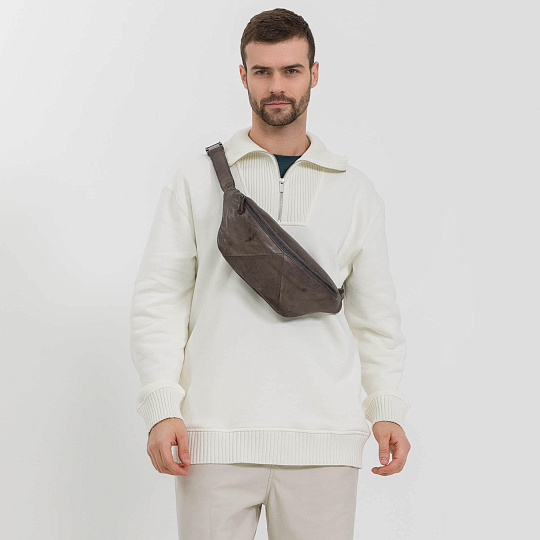 Сумка на пояс Dr. Koffer из натуральной кожи серая