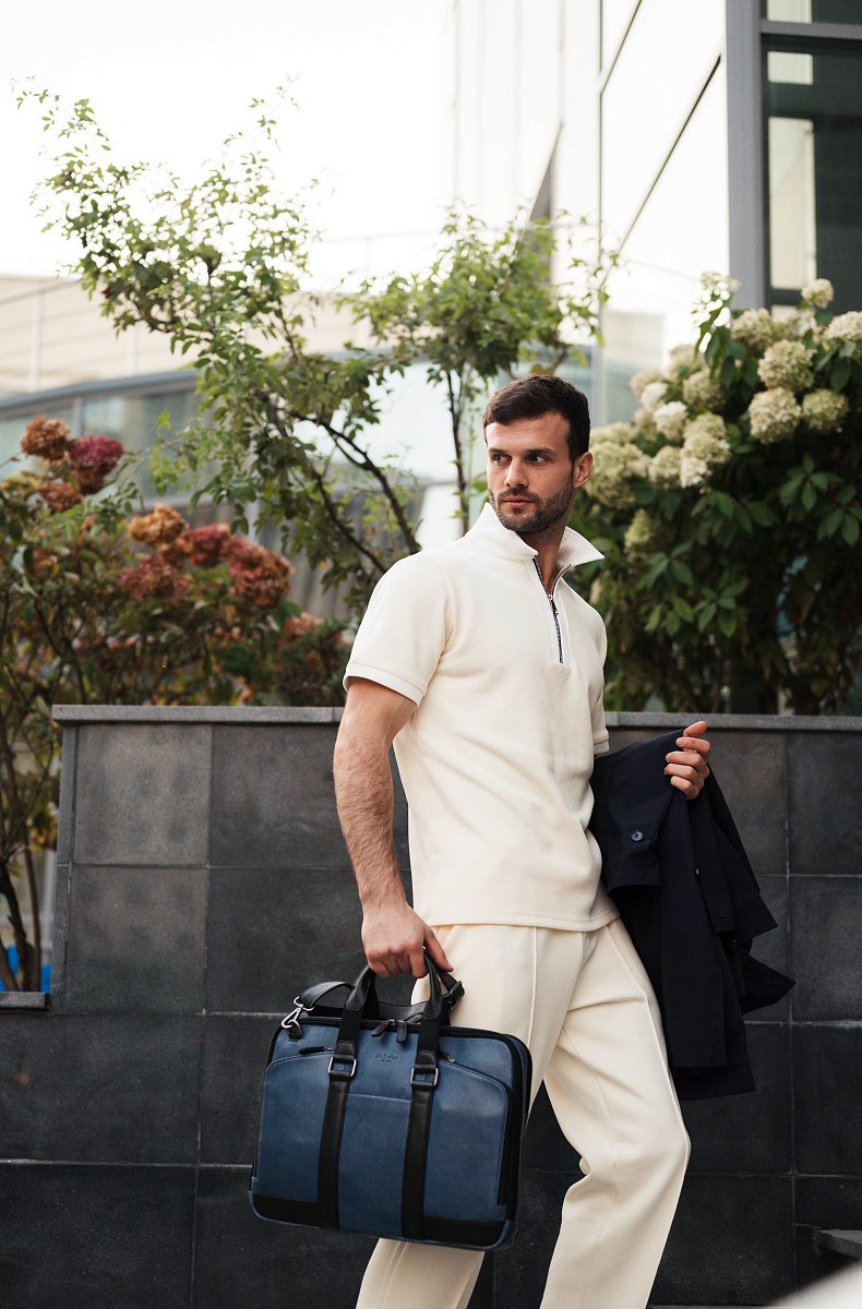 Деловая сумка Dr.Koffer из натуральной кожи синяя