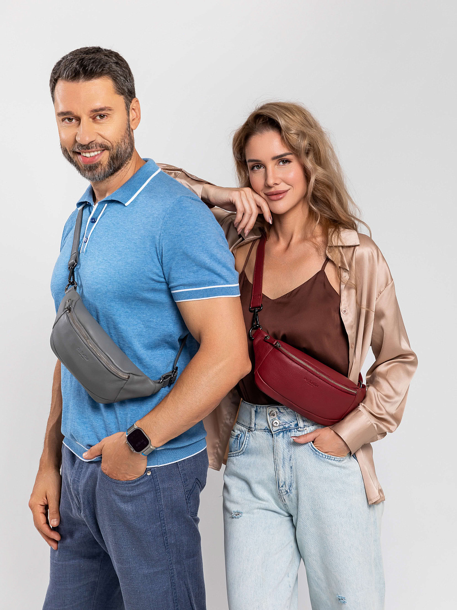 Сумка на пояс Dr. Koffer из натуральной кожи серая