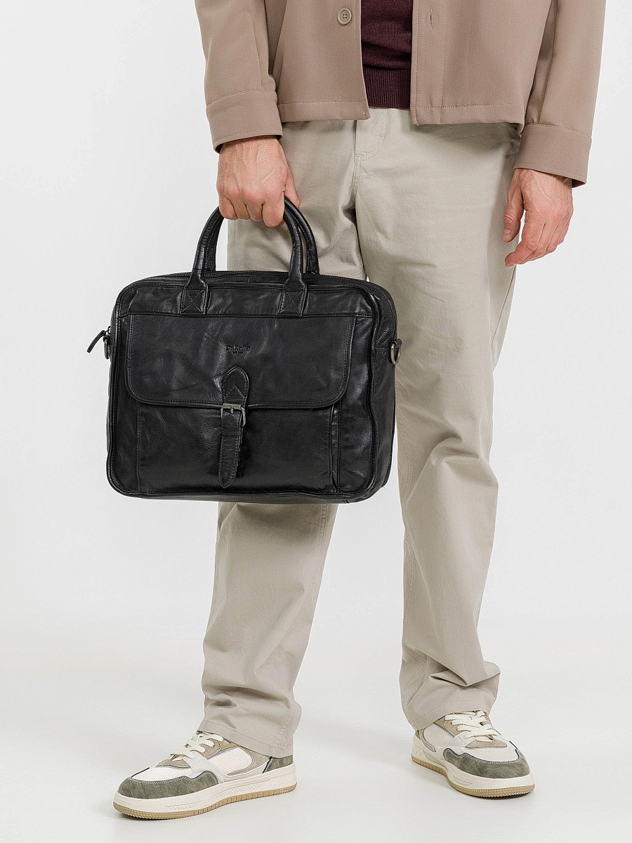 Деловая сумка Dr.Koffer из натуральной кожи черная