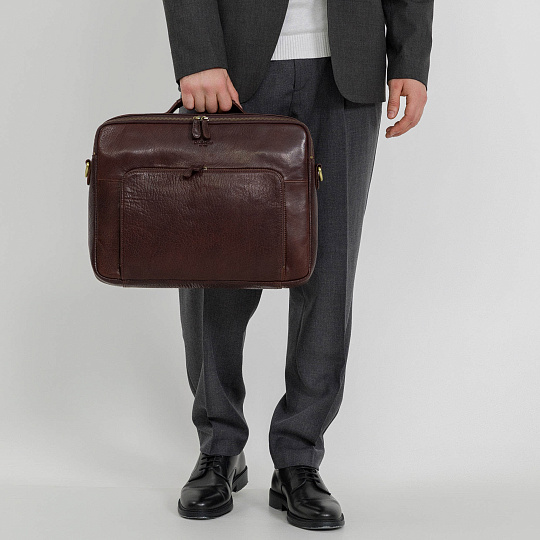 Деловая сумка Dr.Koffer из натуральной кожи темно-коричневая