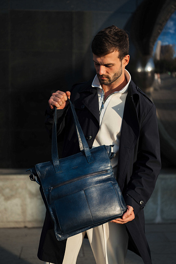 Деловая сумка Dr.Koffer из натуральной кожи синяя