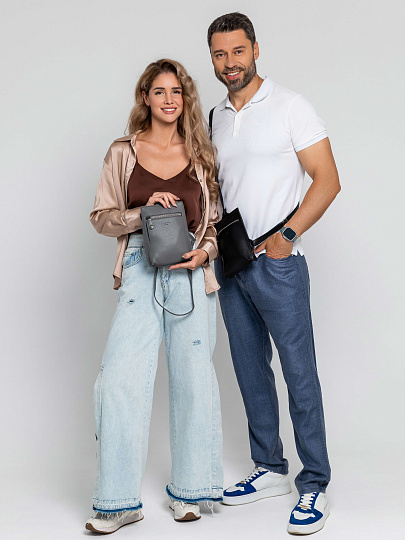 Сумка через плечо Dr.Koffer из натуральной кожи серая