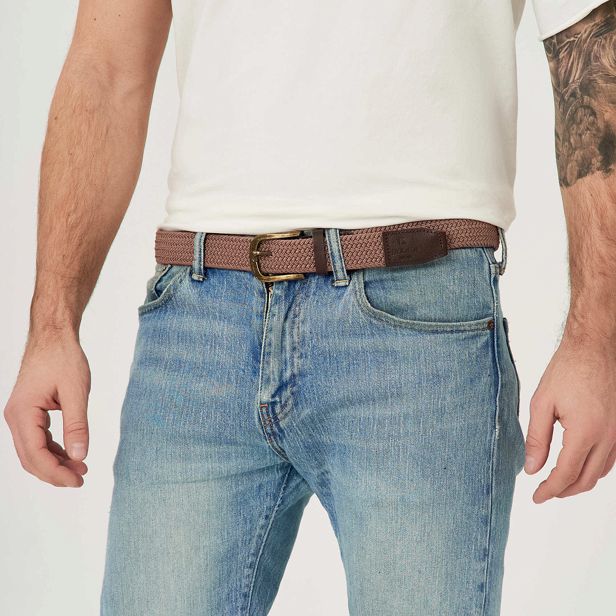 Ремень Dr.Koffer из натуральной кожи и текстиля коричневый