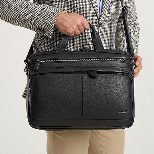 Деловая сумка Dr.Koffer из натуральной кожи черная