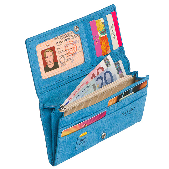 Портмоне Dr.Koffer из натуральной кожи голубое