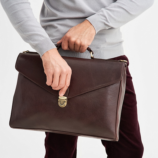 Портфель Dr.Koffer из натуральной кожи темно-коричневый