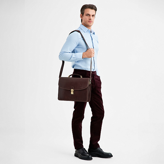 Портфель Dr.Koffer из натуральной кожи темно-коричневый