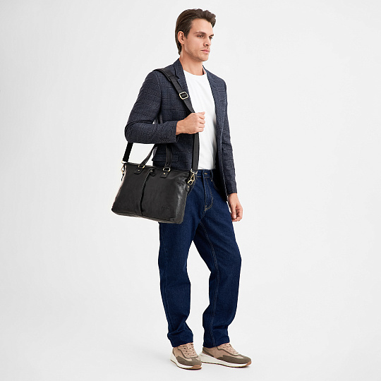 Деловая сумка Dr.Koffer из натуральной кожи черная