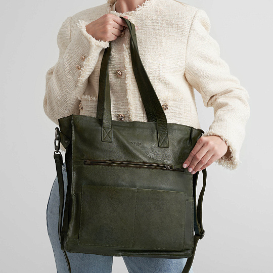 Деловая сумка Dr.Koffer из натуральной кожи зеленая