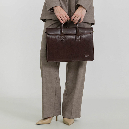 Деловая сумка Dr.Koffer из натуральной кожи темно-коричневая