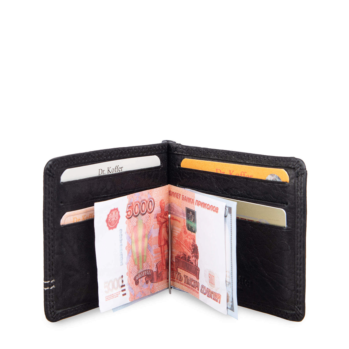 Зажим для денег Dr.Koffer из натуральной кожи черный