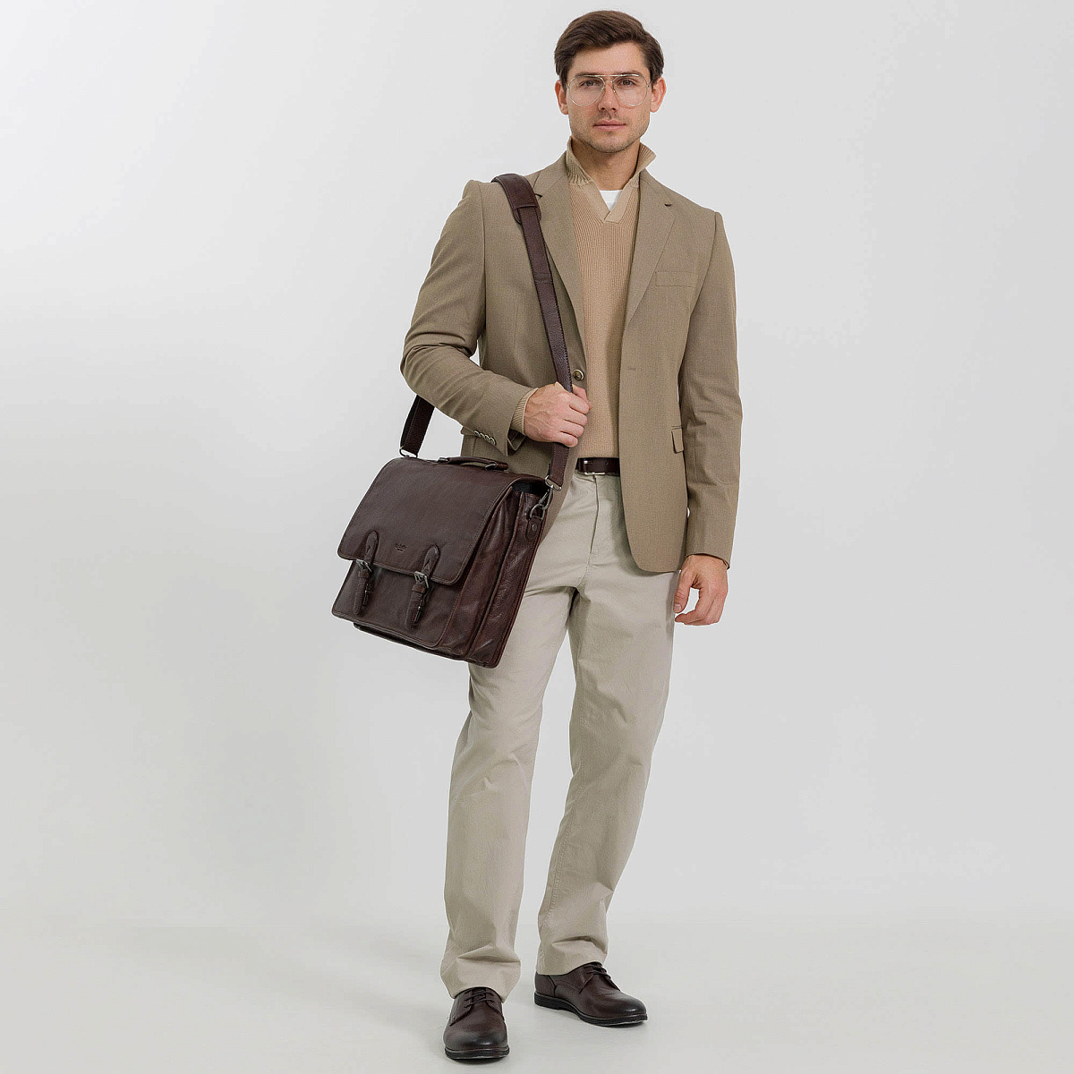 Портфель Dr.Koffer из натуральной кожи темно-коричневый