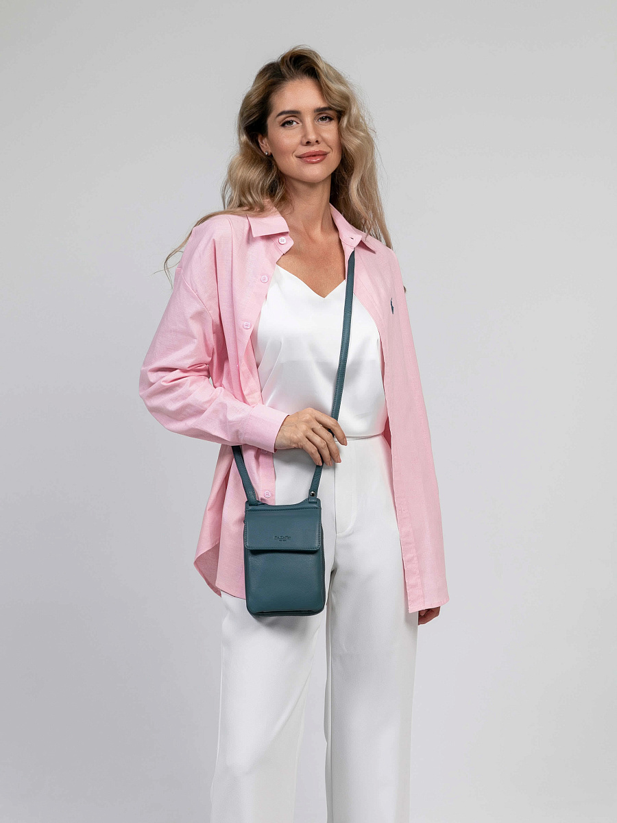 Сумка через плечо Dr.Koffer из натуральной кожи голубая