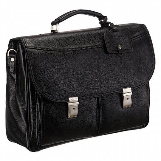 Вместительный портфель с 2-мя кнопками-шлевками на замках и съемным плечевым ремнем (черного цвета) Dr.Koffer B285050-01-04