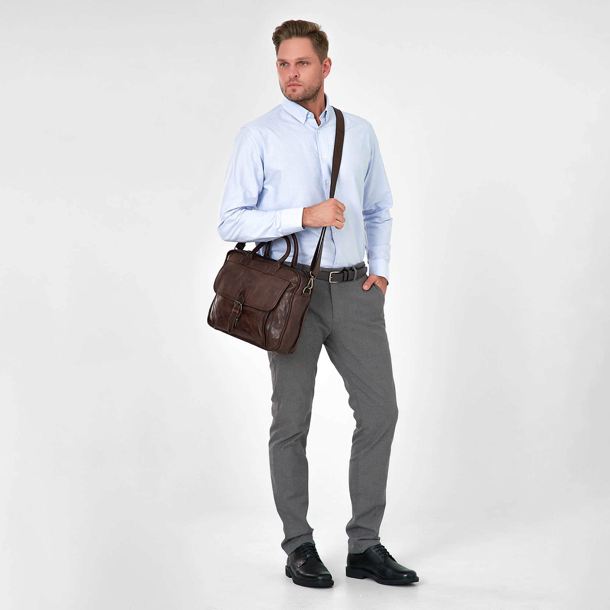 Деловая сумка Dr.Koffer из натуральной кожи темно-коричневая