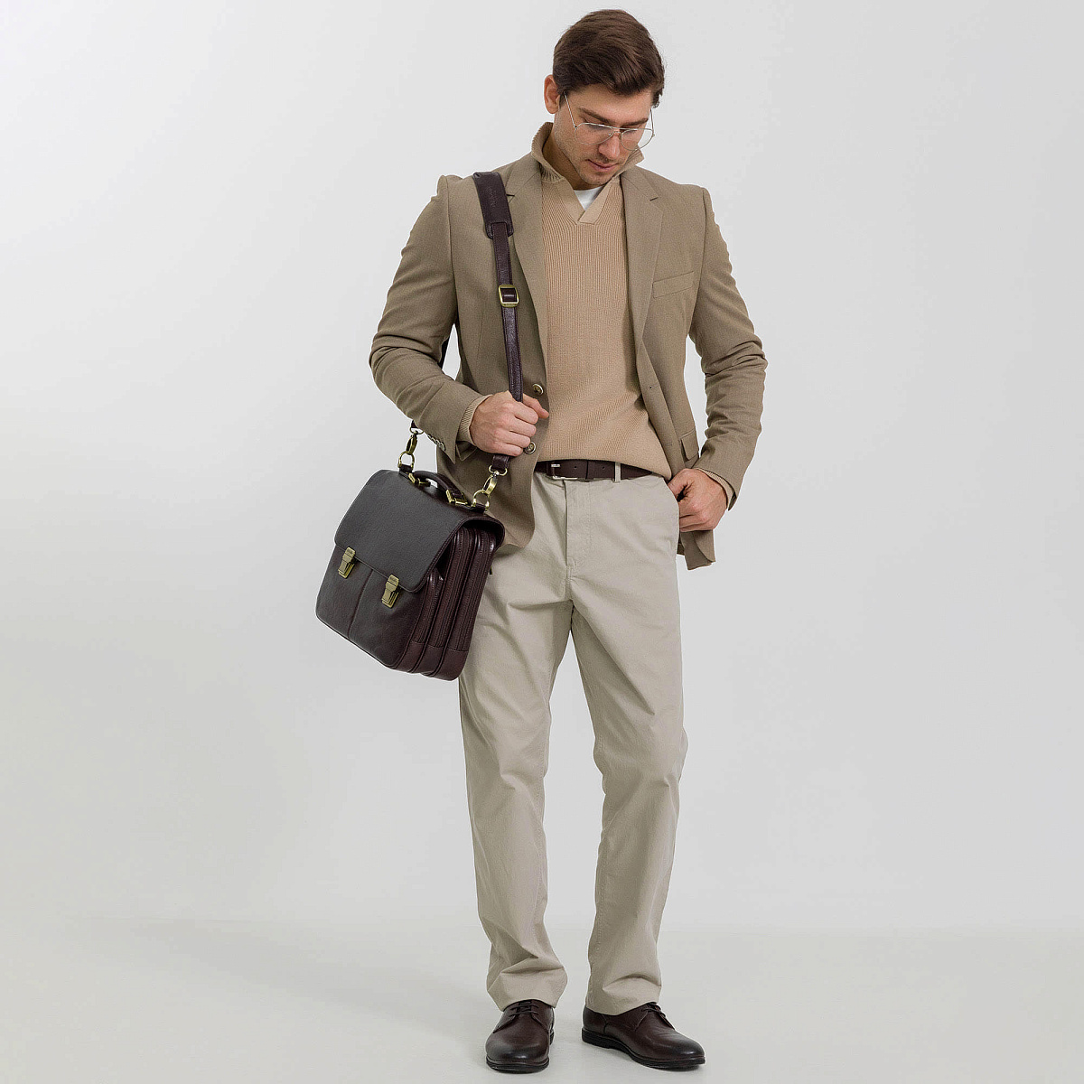 Портфель Dr.Koffer из натуральной кожи темно-коричневый