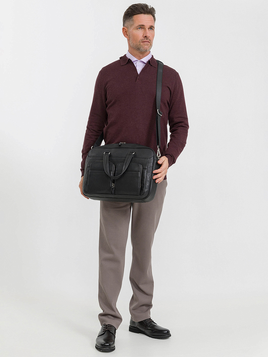 Деловая сумка Dr.Koffer из натуральной кожи черная