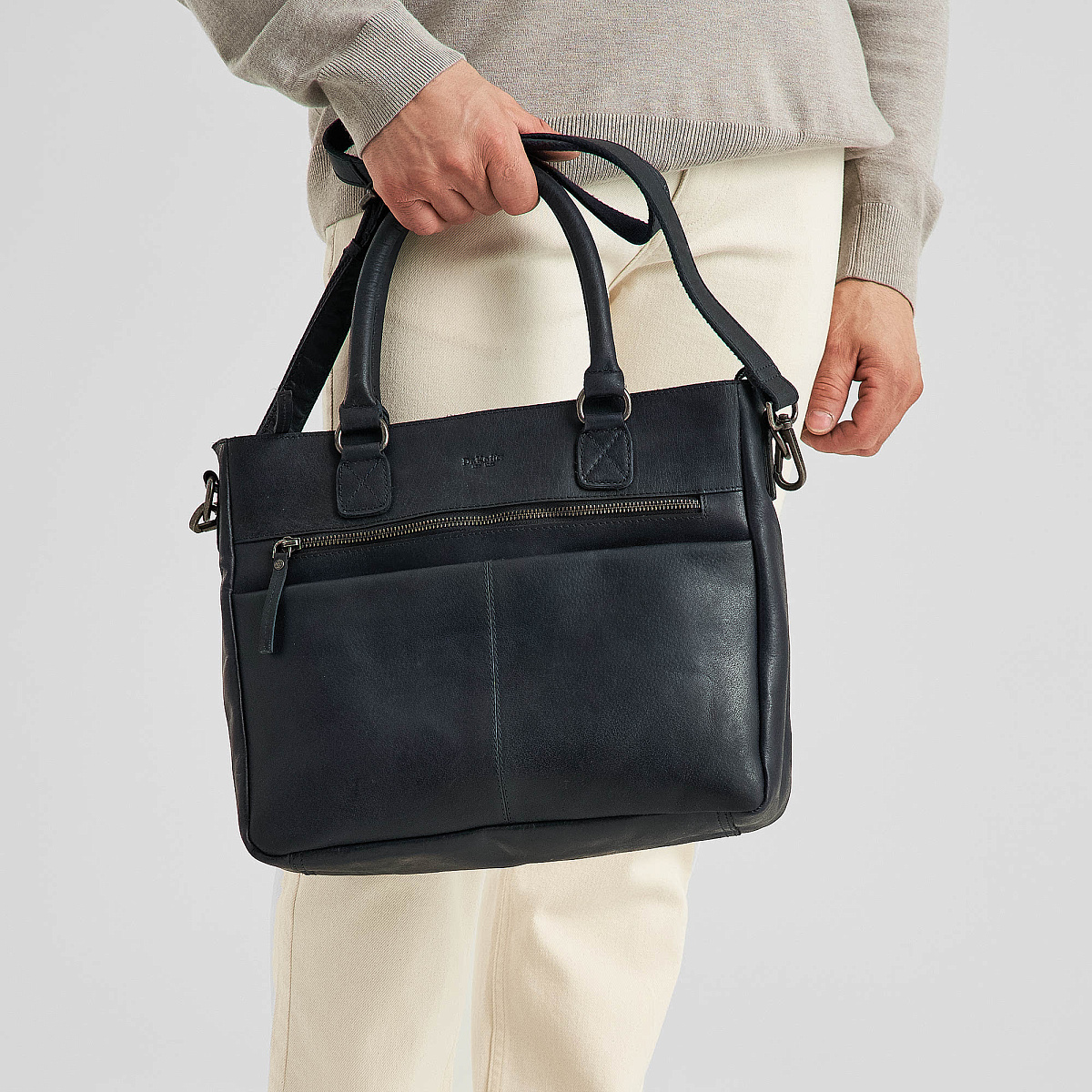 Деловая сумка Dr.Koffer из натуральной кожи синяя