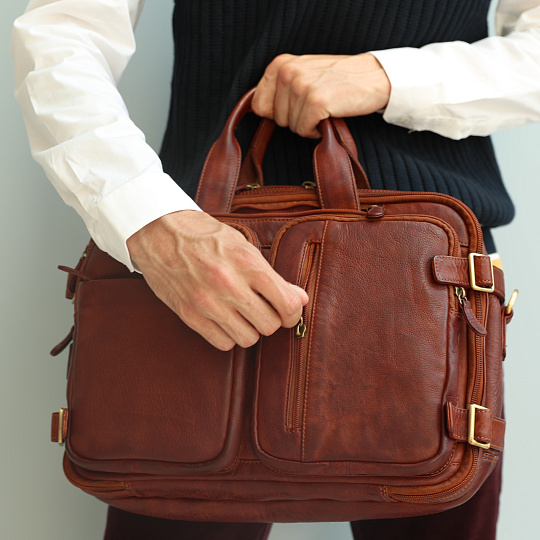 Деловая сумка Dr.Koffer из натуральной кожи коричневая