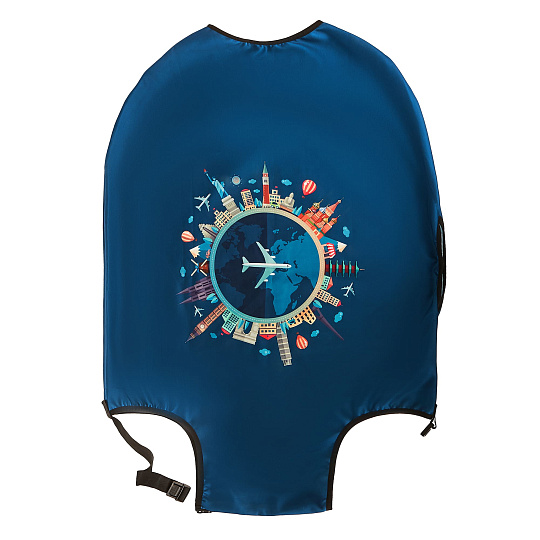 Чехол для чемодана L Dr.Koffer синий с рисунком"TRAVEL"