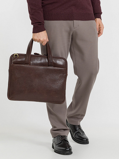 Деловая сумка Dr.Koffer из натуральной кожи темно-коричневая