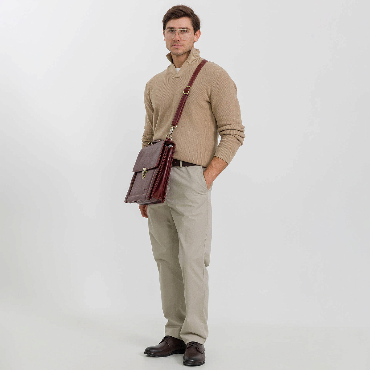 Портфель Dr.Koffer из натуральной кожи светло-коричневый