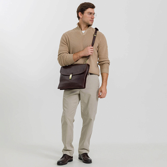 Портфель Dr.Koffer из натуральной кожи темно-коричневый